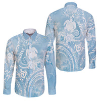 Aloha Hawaii Turtles Floral Family Matching Summer Maxi Dress and Hawaiian Shirt Aqua Marbles Glaze LT7 Dad's Shirt - Long Sleeve Aqua - Polynesian Pride