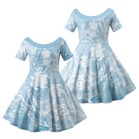 Aloha Hawaii Turtles Floral Family Matching Summer Maxi Dress and Hawaiian Shirt Aqua Marbles Glaze LT7 Daughter's Dress Aqua - Polynesian Pride