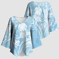Aloha Hawaii Turtles Floral Kimono Sleeve Blouse Aqua Marbles Glaze