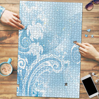 Aloha Hawaii Turtles Floral Puzzle Aqua Marbles Glaze