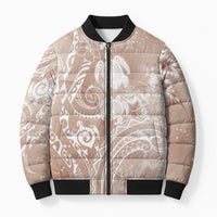 Aloha Hawaii Turtles Floral Bomber Puffer Jacket Taupe Marbles Glaze
