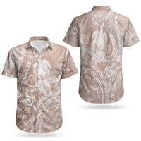 Aloha Hawaii Turtles Floral Couples Matching Long Sleeve Bodycon Dress and Hawaiian Shirt Taupe Marbles Glaze LT7 - Polynesian Pride