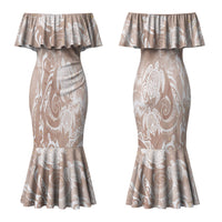 Aloha Hawaii Turtles Floral Couples Matching Mermaid Dress and Hawaiian Shirt Taupe Marbles Glaze LT7 - Polynesian Pride