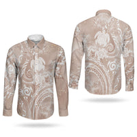 Aloha Hawaii Turtles Floral Couples Matching Short Sleeve Bodycon Dress and Long Sleeve Button Shirt Taupe Marbles Glaze LT7 - Polynesian Pride