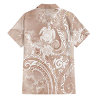 Aloha Hawaii Turtles Floral Family Matching Off The Shoulder Long Sleeve Dress and Hawaiian Shirt Taupe Marbles Glaze