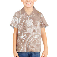 Aloha Hawaii Turtles Floral Family Matching Puletasi and Hawaiian Shirt Taupe Marbles Glaze