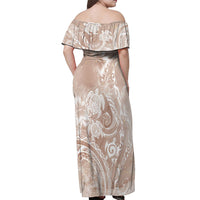 Aloha Hawaii Turtles Floral Off Shoulder Maxi Dress Taupe Marbles Glaze LT7 - Polynesian Pride