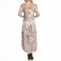 Aloha Hawaii Turtles Floral Summer Maxi Dress Taupe Marbles Glaze LT7 - Polynesian Pride