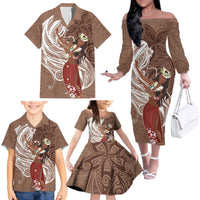 Tahiti Islands Polynesian Plumeria Family Matching Off The Shoulder Long Sleeve Dress and Hawaiian Shirt Tahitian Vahine 'Ote'a - Beige LT7 - Polynesian Pride