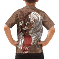 Tahiti Islands Polynesian Plumeria Family Matching Off Shoulder Short Dress and Hawaiian Shirt Tahitian Vahine 'Ote'a - Beige LT7 - Polynesian Pride