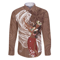 Tahiti Islands Polynesian Plumeria Family Matching Off Shoulder Short Dress and Hawaiian Shirt Tahitian Vahine 'Ote'a - Beige LT7 Dad's Shirt - Long Sleeve Beige - Polynesian Pride