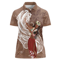 Tahiti Islands Polynesian Plumeria Women Polo Shirt Tahitian Vahine 'Ote'a - Beige LT7 Female Beige - Polynesian Pride