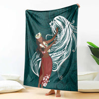 Tahiti Islands Polynesian Plumeria Blanket Tahitian Vahine 'Ote'a - Teal LT7 - Polynesian Pride