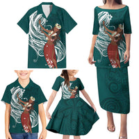 Tahiti Islands Polynesian Plumeria Family Matching Puletasi and Hawaiian Shirt Tahitian Vahine 'Ote'a - Teal LT7 - Polynesian Pride