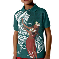 Tahiti Islands Polynesian Plumeria Kid Polo Shirt Tahitian Vahine 'Ote'a - Teal