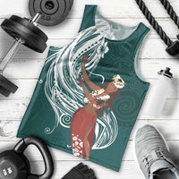 Tahiti Islands Polynesian Plumeria Men Tank Top Tahitian Vahine 'Ote'a - Teal