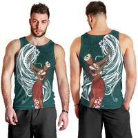 Tahiti Islands Polynesian Plumeria Men Tank Top Tahitian Vahine 'Ote'a - Teal