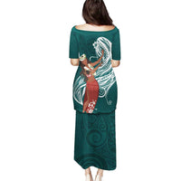 Tahiti Islands Polynesian Plumeria Puletasi Tahitian Vahine 'Ote'a - Teal