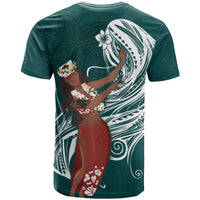 Tahiti Islands Polynesian Plumeria T Shirt Tahitian Vahine 'Ote'a - Teal