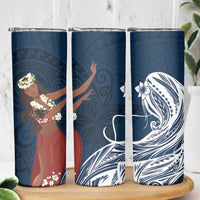 Tahiti Islands Polynesian Plumeria Skinny Tumbler Tahitian Vahine 'Ote'a - Navy Blue LT7 - Polynesian Pride