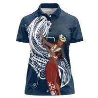 Tahiti Islands Polynesian Plumeria Women Polo Shirt Tahitian Vahine 'Ote'a - Navy Blue LT7 Female Blue - Polynesian Pride