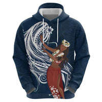 Tahiti Islands Polynesian Plumeria Zip Hoodie Tahitian Vahine 'Ote'a - Navy Blue