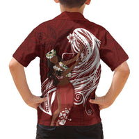 Tahiti Islands Polynesian Plumeria Family Matching Long Sleeve Bodycon Dress and Hawaiian Shirt Tahitian Vahine 'Ote'a - Scarlet