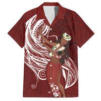Tahiti Islands Polynesian Plumeria Family Matching Puletasi and Hawaiian Shirt Tahitian Vahine 'Ote'a - Scarlet LT7 Dad's Shirt - Short Sleeve Red - Polynesian Pride