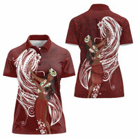 Tahiti Islands Polynesian Plumeria Women Polo Shirt Tahitian Vahine 'Ote'a - Scarlet LT7 - Polynesian Pride
