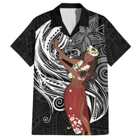 Tahiti Islands Polynesian Plumeria Family Matching Off The Shoulder Long Sleeve Dress and Hawaiian Shirt Tahitian Vahine 'Ote'a - Black LT7 Dad's Shirt - Short Sleeve Black - Polynesian Pride