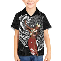 Tahiti Islands Polynesian Plumeria Family Matching Puletasi and Hawaiian Shirt Tahitian Vahine 'Ote'a - Black LT7 Son's Shirt Black - Polynesian Pride