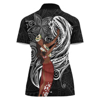 Tahiti Islands Polynesian Plumeria Women Polo Shirt Tahitian Vahine 'Ote'a - Black LT7 - Polynesian Pride