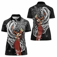 Tahiti Islands Polynesian Plumeria Women Polo Shirt Tahitian Vahine 'Ote'a - Black LT7 - Polynesian Pride