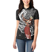 Tahiti Islands Polynesian Plumeria Women Polo Shirt Tahitian Vahine 'Ote'a - Black LT7 - Polynesian Pride