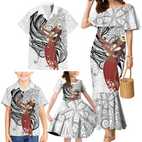 Tahiti Islands Polynesian Plumeria Family Matching Mermaid Dress and Hawaiian Shirt Tahitian Vahine 'Ote'a - White LT7 - Polynesian Pride