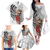 Tahiti Islands Polynesian Plumeria Family Matching Off The Shoulder Long Sleeve Dress and Hawaiian Shirt Tahitian Vahine 'Ote'a - White LT7 - Polynesian Pride