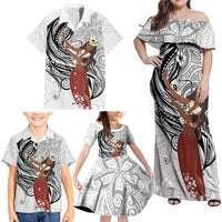 Tahiti Islands Polynesian Plumeria Family Matching Off Shoulder Maxi Dress and Hawaiian Shirt Tahitian Vahine 'Ote'a - White LT7 - Polynesian Pride
