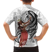 Tahiti Islands Polynesian Plumeria Family Matching Puletasi and Hawaiian Shirt Tahitian Vahine 'Ote'a - White LT7 - Polynesian Pride