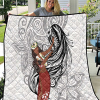 Tahiti Islands Polynesian Plumeria Quilt Tahitian Vahine 'Ote'a - White