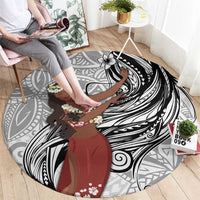 Tahiti Islands Polynesian Plumeria Round Carpet Tahitian Vahine 'Ote'a - White