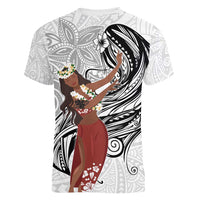 Tahiti Islands Polynesian Plumeria Women V-Neck T-Shirt Tahitian Vahine 'Ote'a - White LT7 - Polynesian Pride