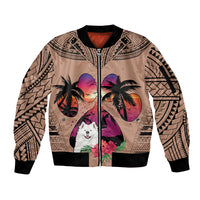 Polynesian Sleeve Zip Bomber Jacket Dog Lover With Samoyed - Sunset At The Beach Brown Ver LT7 Unisex Brown - Polynesian Pride