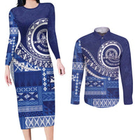 Queen Salote College 100th Anniversary Couples Matching Long Sleeve Bodycon Dress and Long Sleeve Button Shirt QSC Royal Girls LT7 Royal Blue - Polynesian Pride