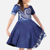 Queen Salote College 100th Anniversary Family Matching Off The Shoulder Long Sleeve Dress and Hawaiian Shirt QSC Royal Girls LT7 Daughter's Dress Royal Blue - Polynesian Pride