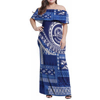 Queen Salote College 100th Anniversary Family Matching Off Shoulder Maxi Dress and Hawaiian Shirt QSC Royal Girls LT7 Mom's Dress Royal Blue - Polynesian Pride