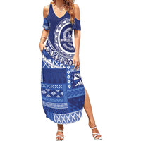 Queen Salote College 100th Anniversary Family Matching Summer Maxi Dress and Hawaiian Shirt QSC Royal Girls LT7 Mom's Dress Royal Blue - Polynesian Pride