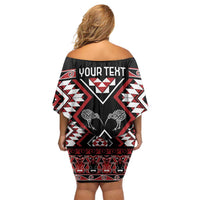 Personalised Taniko Motifs Aotearoa Family Matching Off Shoulder Short Dress and Hawaiian Shirt Waitangi Kowhaiwhai Kiwi LT7 - Polynesian Pride