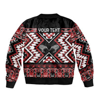 Personalised Taniko Motifs Aotearoa Sleeve Zip Bomber Jacket Waitangi Kowhaiwhai Kiwi LT7 - Polynesian Pride