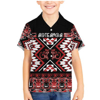 Personalised Aotearoa Waitangi Family Matching Mermaid Dress and Hawaiian Shirt Taniko Motifs - Mania Gecko LT7 Son's Shirt Red - Polynesian Pride