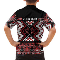 Personalised Aotearoa Waitangi Family Matching Off The Shoulder Long Sleeve Dress and Hawaiian Shirt Taniko Motifs - Mania Gecko LT7 - Polynesian Pride